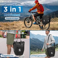 GUOOTU Cyklistická brašna na nosič, 2 ks, 64 l, plachtovina, čierna, 32 l/ks, s reflexnými prvkami, rukoväťou a ramenným popruhom 6