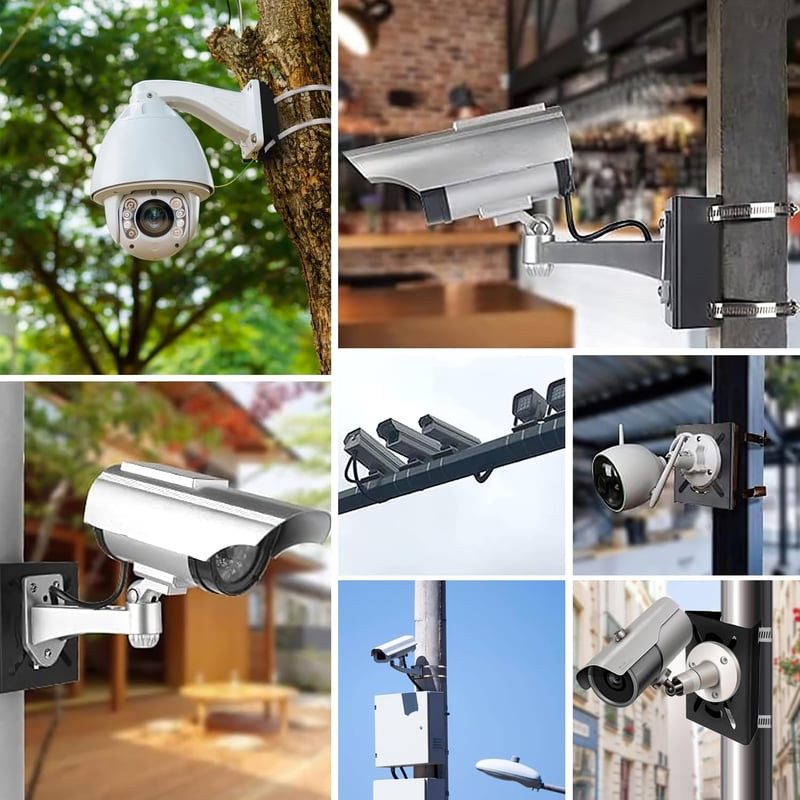 GUOSIYAO függőleges oszlopos rögzítő CCTV és IP kamerákhoz, 2 állítható bilincs, sarkidom, acél napelemtartó, fekete