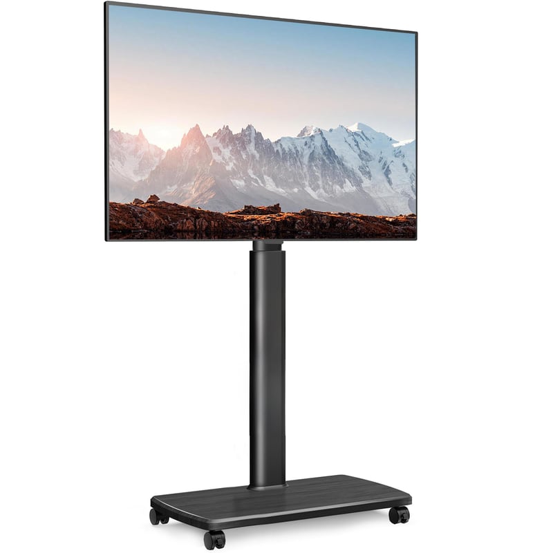 Mobilni stalak za TV s drvenom policom - za ekrane 32-70", nosivost 40 kg, podesiva visina, rotirajući, VESA 400x600 kompatibilan