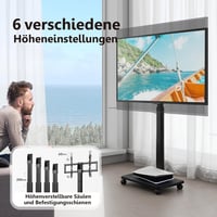 Gurulós TV Állvány Fa Polccal - 32-70" Képernyőkhöz, 40kg Teherbírás, Állítható Magasság, Forgatható, VESA 400x600 Kompatibilis 3