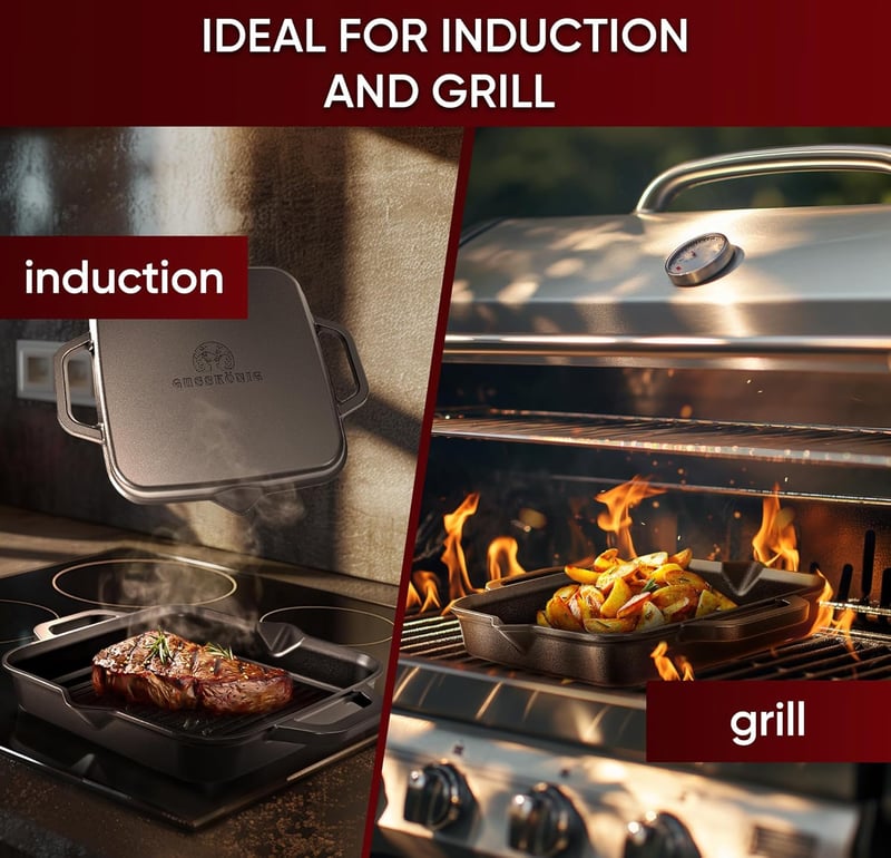 GUSSKÖNIG 30 cm előfűszerezett öntöttvas grilllap steaklap gáz és indukció tűzhelyhez tisztítószerrel receptkönyv