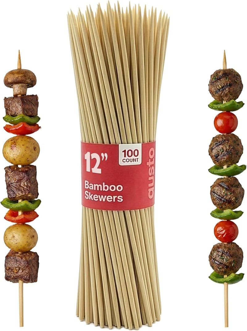 GUSTO 12 Inch Bamboo Nyársak 100 db Grillezéshez, Shish Kebabhoz és Koktélokhoz