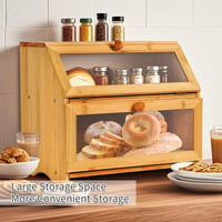 Dvojposchodový bambusový chlebník Gute s priehľadným okienkom, ekologický kuchynský úložný box s vekom, červenohnedý, 41x25x32 cm 3
