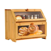 Dvojposchodový bambusový chlebník Gute s priehľadným okienkom, ekologický kuchynský úložný box s vekom, červenohnedý, 41x25x32 cm 1