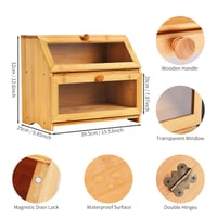 Dvojposchodový bambusový chlebník Gute s priehľadným okienkom, ekologický kuchynský úložný box s vekom, červenohnedý, 41x25x32 cm 7