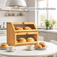 Dvojposchodový bambusový chlebník Gute s priehľadným okienkom, ekologický kuchynský úložný box s vekom, červenohnedý, 41x25x32 cm 5