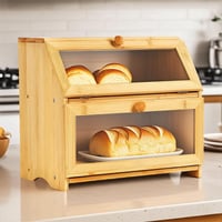 Dvojposchodový bambusový chlebník Gute s priehľadným okienkom, ekologický kuchynský úložný box s vekom, červenohnedý, 41x25x32 cm 6