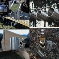 Gute Camping Súprava 2 nerezových kempingových pohárov s karabínou, nerozbitný cestovný hrnček na turistiku a outdoorové športy, 300 ml, strieborný 3