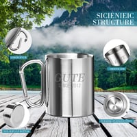 Gute Camping Súprava 2 nerezových kempingových pohárov s karabínou, nerozbitný cestovný hrnček na turistiku a outdoorové športy, 300 ml, strieborný 4