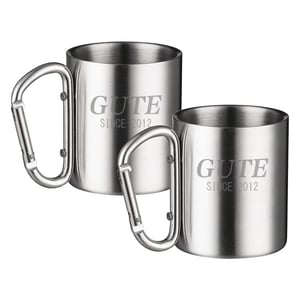 Gute Camping set od 2 čaše, nehrđajući čelik, kamperske šalice s karabinerom, nelomljive putne šalice za planinarenje i sportove na otvorenom, 300 ml, srebrne