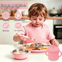 Set de masă pentru bebeluși Guyisile din 6 piese, din oțel inoxidabil, cu husă din silicon, fără BPA 2