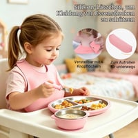 Set de masă pentru bebeluși Guyisile din 6 piese, din oțel inoxidabil, cu husă din silicon, fără BPA 7