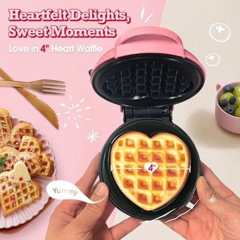 GVAKMM Mini Szívforma Gofrisütő 350W Gyors Fűtéssel Antilengő Bevonattal Rosa