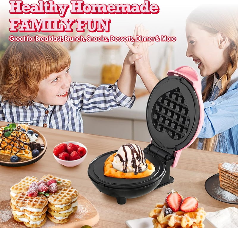 GVAKMM Mini Szívforma Gofrisütő 350W Gyors Fűtéssel Antilengő Bevonattal Rosa