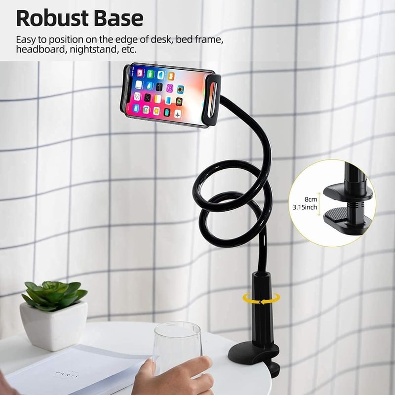 GVEFIVME Univerzális Tablet Tartó - 360° Hajlítható Karos Állvány Csipesszel, 4.7-10.5" Készülékekhez, iPad Pro, iPhone Xs Kompatibilis, Fek
