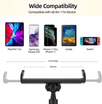GVEFIVME Univerzális Tablet Tartó - 360° Hajlítható Karos Állvány Csipesszel, 4.7-10.5" Készülékekhez, iPad Pro, iPhone Xs Kompatibilis, Fek 4