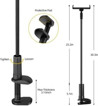GVEFIVME Univerzális Tablet Tartó - 360° Hajlítható Karos Állvány Csipesszel, 4.7-10.5" Készülékekhez, iPad Pro, iPhone Xs Kompatibilis, Fek 3
