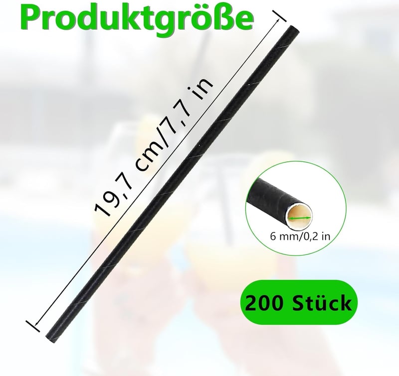 gvivej 200 db papírszívószál 6mm fekete - koktél, kávé, ünnepség