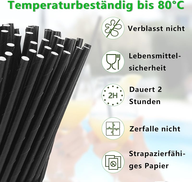 gvivej 200 db papírszívószál 6mm fekete - koktél, kávé, ünnepség