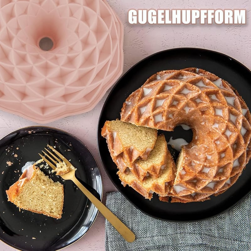 gvivej 23 cm-es szilikon Bundt sütőforma spirál mintával rózsaszín