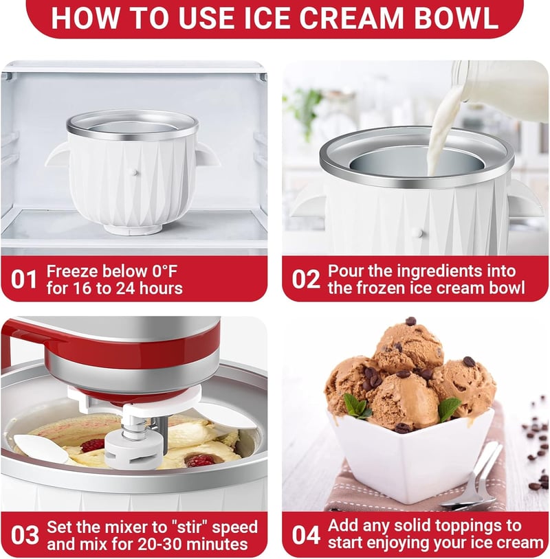 GVODE fagylalt készítő adapter KitchenAid mixerhez, fagylalt és sorbet készítés 4,5-7Qt - White/Opulent Garden, Plastic
