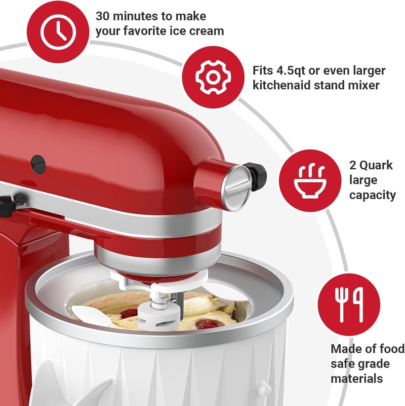 GVODE fagylalt készítő adapter KitchenAid mixerhez, fagylalt és sorbet készítés 4,5-7Qt - White/Opulent Garden, Plastic