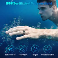 Inel inteligent Gwenland pentru bărbați și femei cu ecran LED, IP68, monitorizare ritm cardiac/SpO2/HRV/somn, Android/iOS, negru, mărimea 12 5