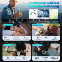 Inel inteligent Gwenland pentru bărbați și femei cu ecran LED, IP68, monitorizare ritm cardiac/SpO2/HRV/somn, Android/iOS, negru, mărimea 12 3