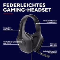 GXTrust Rayne ľahké herné slúchadlá PC Xbox PS5 Switch Mobil čierne cez uši 50 mm menič 3,5 mm jack 2 m kábel káblové slúchadlá 2