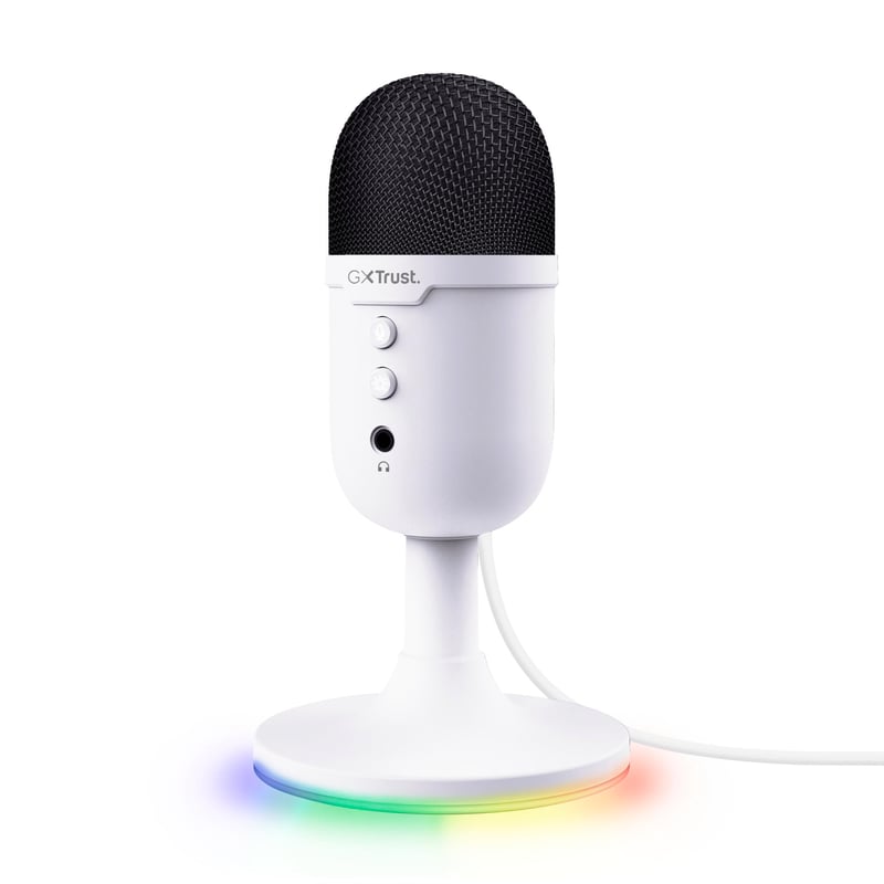 Microfon cu condensator USB Trust Yami, Alb, cu filtru pop, pentru PC, Podcast, Streaming, Twitch, Discord, ASMR