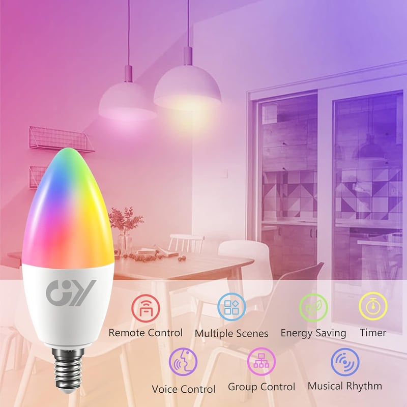 GY Alexa okos izzó E14 C37 6W RGB dimmelhető meleg fehér 6 darab - 6 pcs (pack of 1), Wifi C37