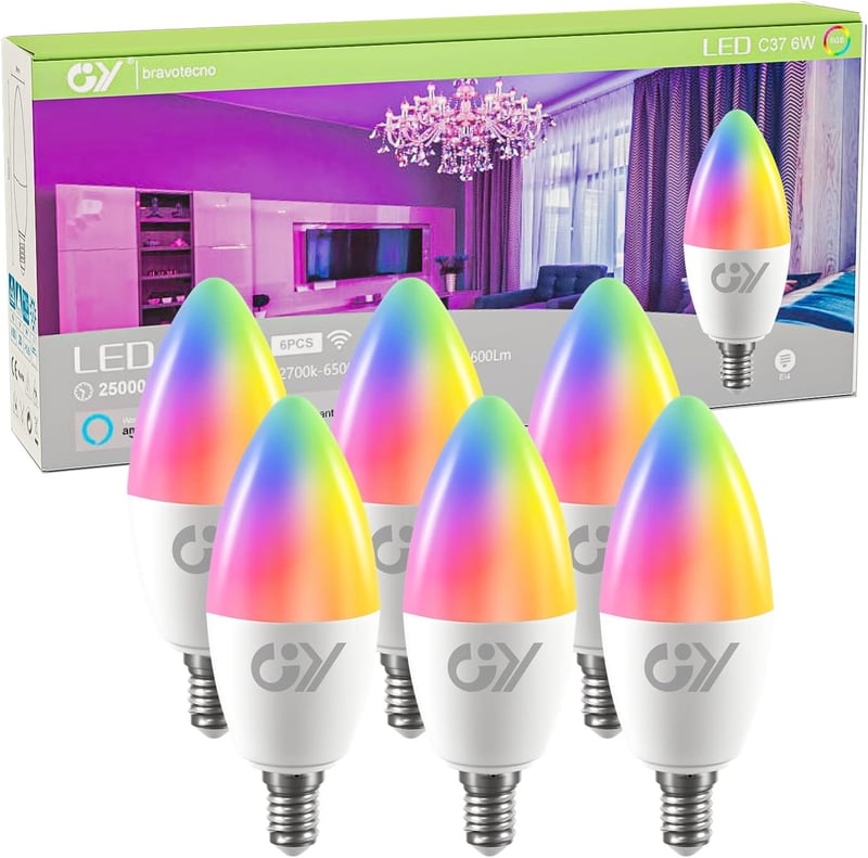 GY Alexa okos izzó E14 C37 6W RGB dimmelhető meleg fehér 6 darab - 6 pcs (pack of 1), Wifi C37
