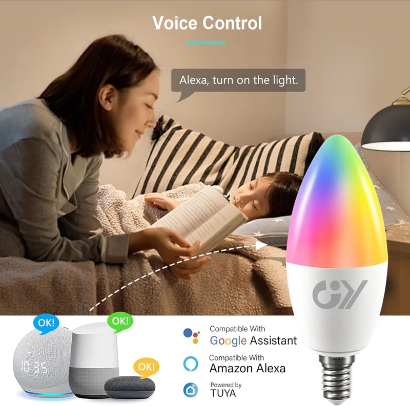 GY Alexa okos izzó E14 C37 6W RGB dimmelhető meleg fehér 6 darab - 6 pcs (pack of 1), Wifi C37