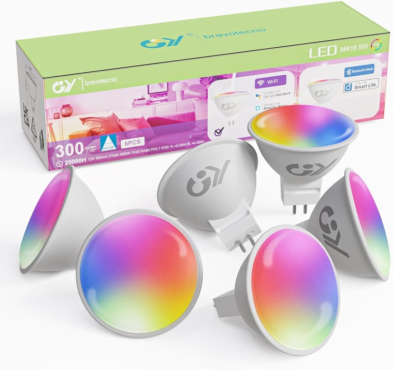 GY Alexa okos izzó GU5.3 MR16 12V, WiFi LED, Google Home kompatibilis, dimmelhető, 6 darab