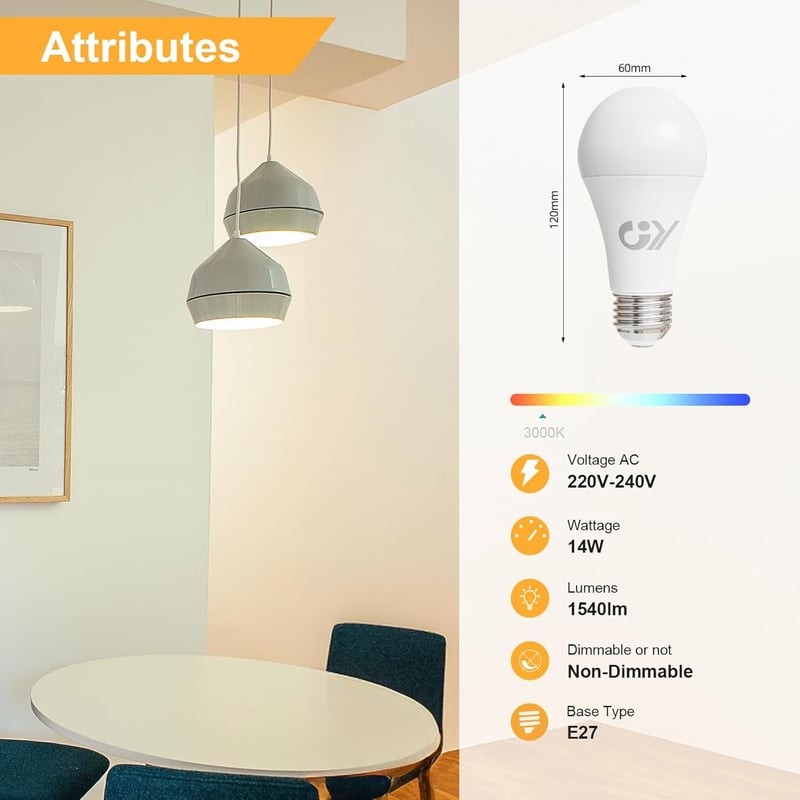 GY E27 LED izzó 14W meleg fehér 1540 lm energiatakarékos 6 db