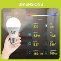 GY E27 LED izzó 9.5W 4000K semleges fehér 1521 lumen A60 energiatakarékos 2db 4