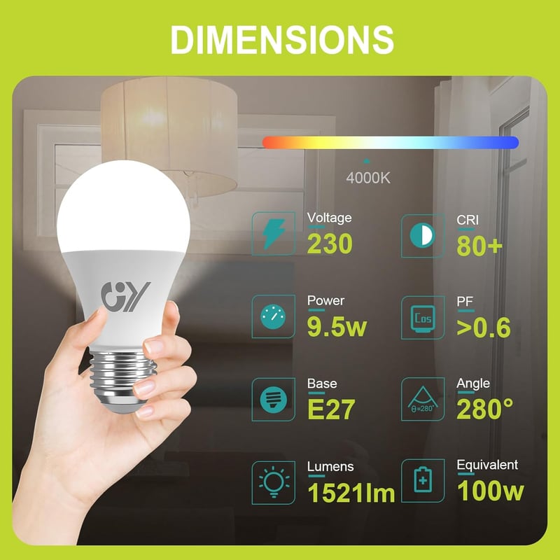 GY E27 LED izzó 9.5W 4000K semleges fehér 1521 lumen A60 energiatakarékos 2db