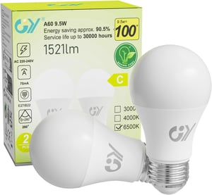 GY E27 LED žiarovka A60 9,5W studená biela 6500K 1521 lm - 2 ks
