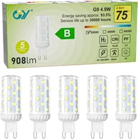 GY G9 LED izzó meleg fehér 3000K 4,9W 75W helyettesítő 908 lumen flicker-free 5db 1