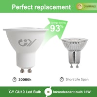 GY GU10 LED prigušiva žarulja, toplo bijela, 4,9W, 780 lumena, 3000K, zamjena za 75W halogenu žarulju, kut snopa 120°, štedna, 10 komada 4