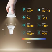 GY GU10 LED izzó 6W 4000K természetes fehér 450 lumen 6 darab 2