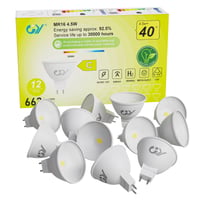 Bec LED GY GU5.3, Alb Cald, 12V MR16, 4,5W, 663 Lumeni, 3000K, Echivalent 40W, AC/DC Fără Pâlpâire, Unghi fascicul 110°, Nereglementabil, 12 bucăți 1