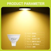 Bec LED GY GU5.3, Alb Cald, 12V MR16, 4,5W, 663 Lumeni, 3000K, Echivalent 40W, AC/DC Fără Pâlpâire, Unghi fascicul 110°, Nereglementabil, 12 bucăți 2