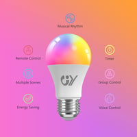 GY okos LED izzó WiFi E27 A60 9W 850 lm RGB fényerőszabályozható meleg hideg multicolor 2,4 GHz Alexa Google Home kompatibilis 6 db 3