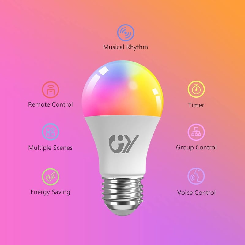 GY okos LED izzó WiFi E27 A60 9W 850 lm RGB fényerőszabályozható meleg hideg multicolor 2,4 GHz Alexa Google Home kompatibilis 6 db