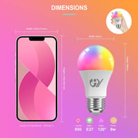 GY okos LED izzó WiFi E27 A60 9W 850 lm RGB fényerőszabályozható meleg hideg multicolor 2,4 GHz Alexa Google Home kompatibilis 6 db 2