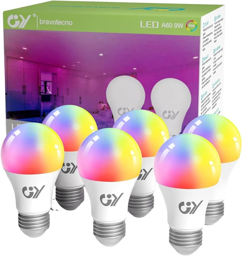 GY okos LED izzó WiFi E27 A60 9W 850 lm RGB fényerőszabályozható meleg hideg multicolor 2,4 GHz Alexa Google Home kompatibilis 6 db