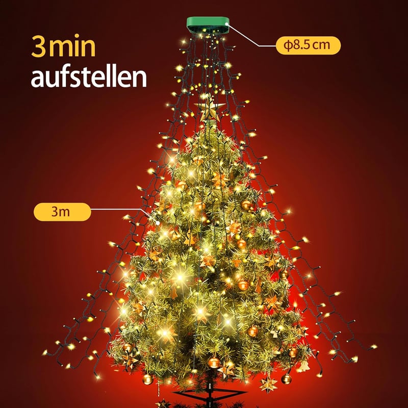 GYLEFY 3m 480 LED Karácsonyfa Fényfüzér 16 Ágú Meleg Fehér Vízálló Beltéri Kültéri - 3 metres, Warm White