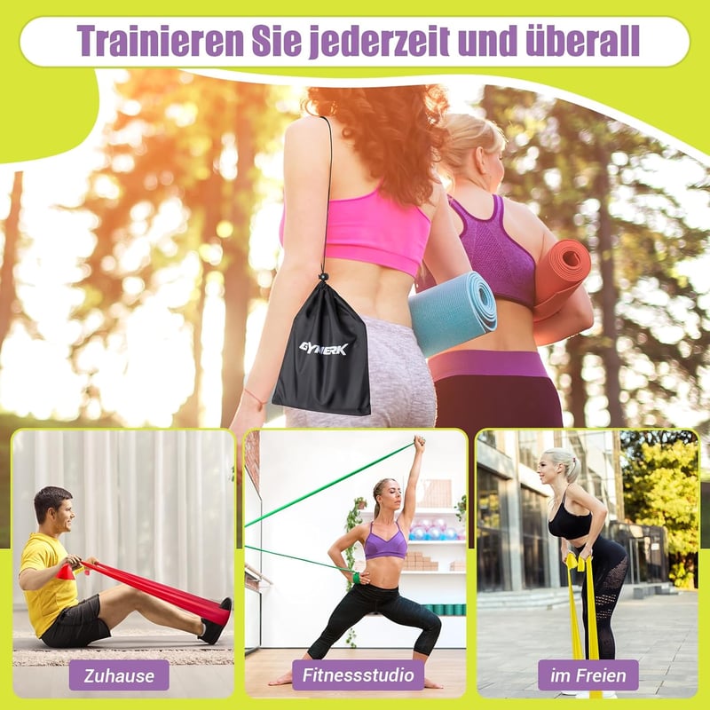 GYMERK Fitness szalag szett 3 darab 1,8m ellenállásos gumiszalag jóga edzéshez