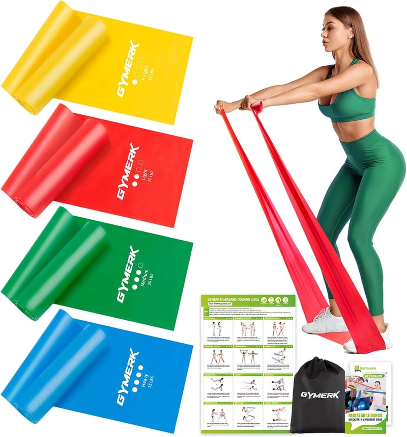 GYMERK Fitneszbandz szett 4 darab, 1,8-2M ellenállásos gumiszalag, jóga pilates edzéshez